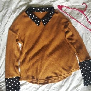 Shein - Polka dot collar and cuff tee